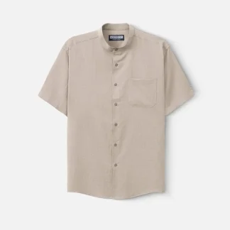 Áo Sơ Mi Cổ Trụ Linen Thoáng mát Seventy Seven 024 Nâu Nhạt
